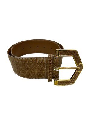 Vtg The Ritz Genuine Snake Skin Chunky Belt Women’s S/M Brown Gold Buckle